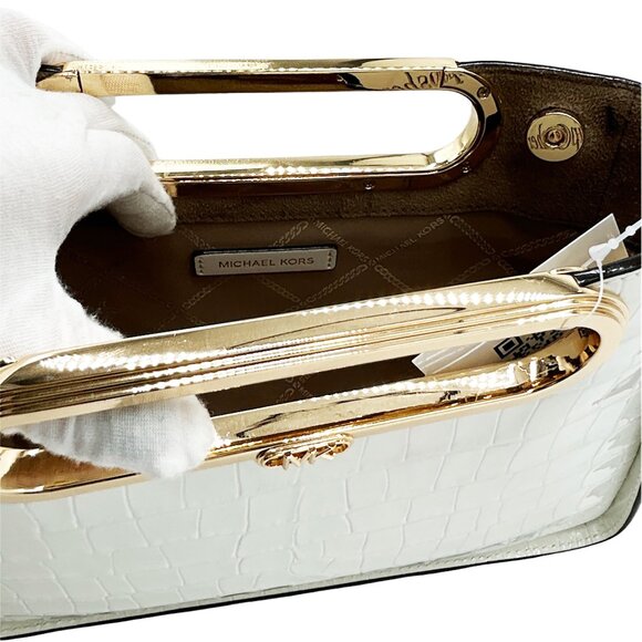 Michael Kors Convertible Leather Clut Optic White Retail $298 Clearance Sale - Picture 10 of 12